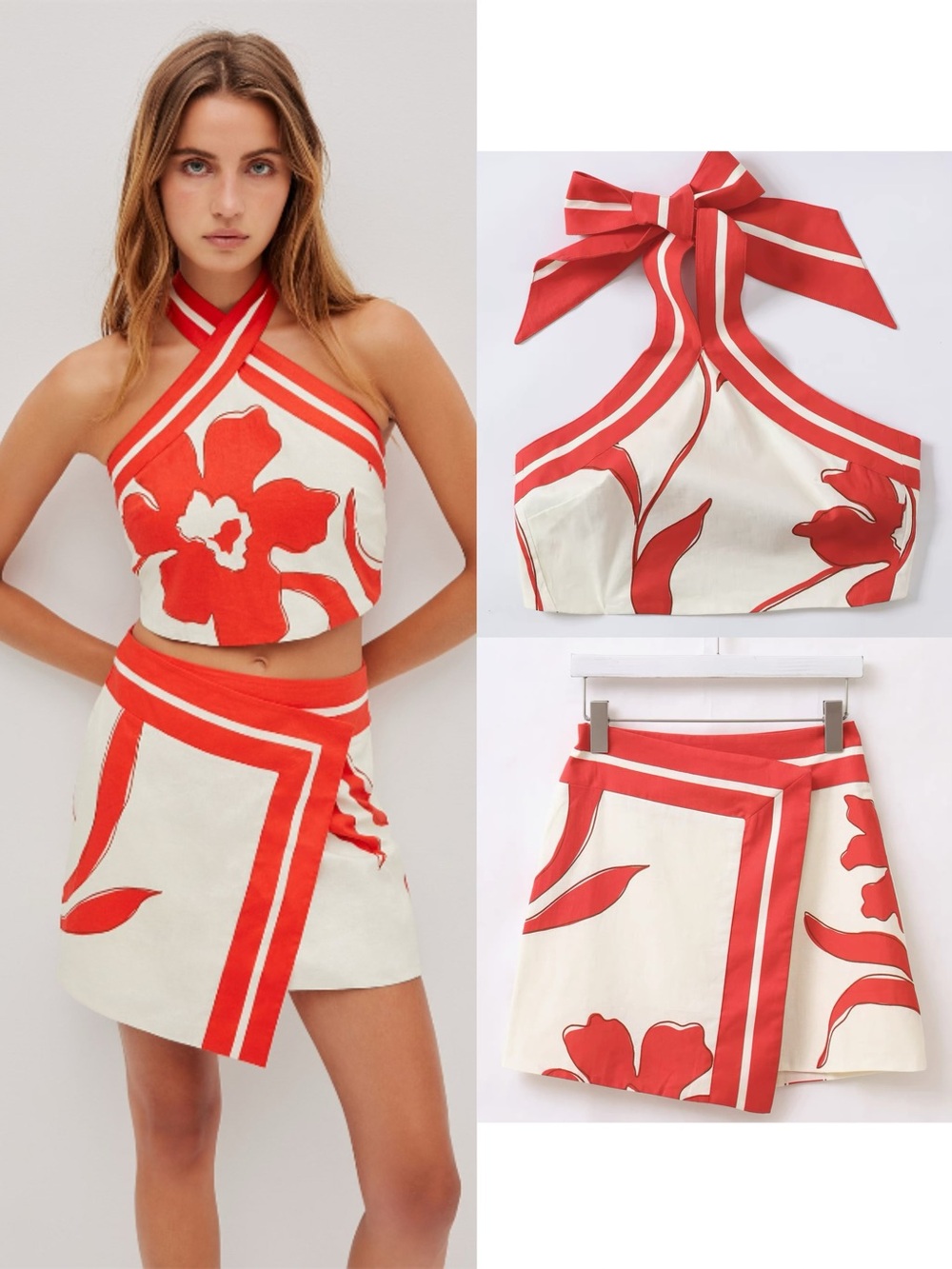 AJE STUDIO MIREYA TIE BACK HALTER TOP+ WRAP MINI SKIRT set, US 2 4 6 8